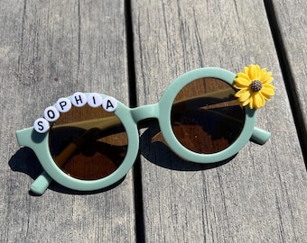 Floral Daisy Easter Basket Girls Personalized Sunglasses, Toddler Gift, Party Favor for Kids Birthday.