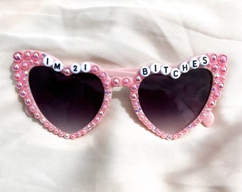 Custom Pearl Heart Sunglasses: Birthday Girl Party Favors