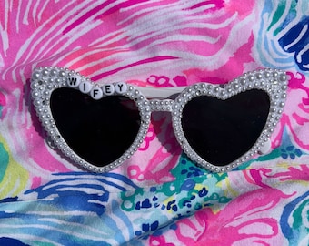 Heart Shaped Bride Sunglasses - Custom Bridal Sunglasses For Bachelorette Party