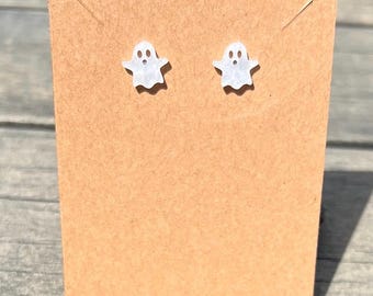 Mother of Pearl Ghost Earrings: Halloween Studs, Hypoallergenic