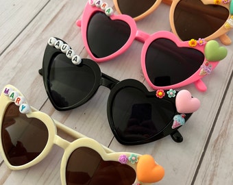 Kids Heart Shaped Sunglasses beaded Name Glasses sunglasses With Name custom Sunglasses pastel Sunglasses for the Beach flower Girl Sunglass Etsy