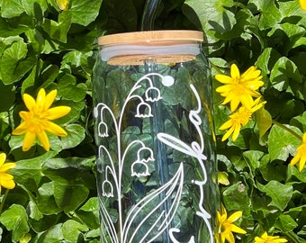 Clear Ice Coffee Cups with Name and Birthflower