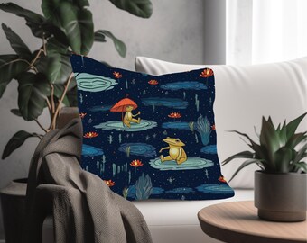 Frog Friends poolside by Lily Pond Pillow, Summertime Frog Pillow, Frog Pillow, Cottage Core Pillow, Garden Décor, Swampcore Décor