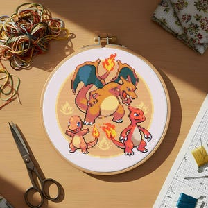 Pokémon Starters Generation 1  Evo line Cross Stitch Pattern -  PDF