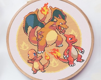 Pokémon Starters Generation 1  Evo line Cross Stitch Pattern -  PDF