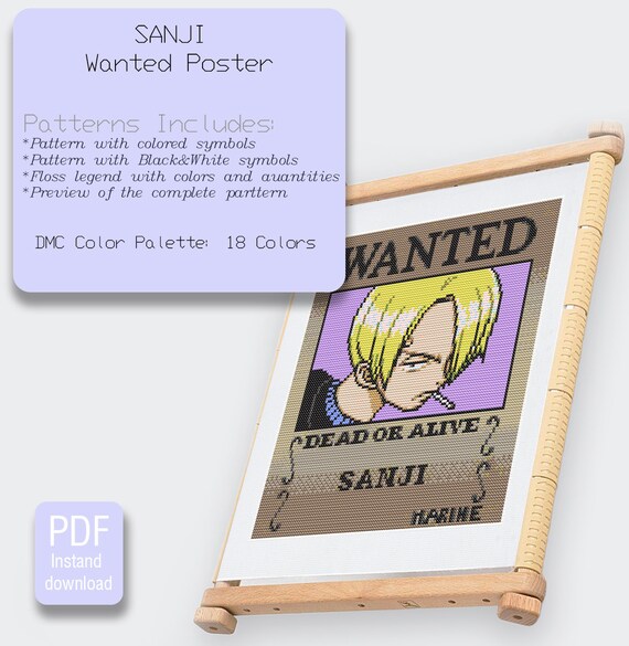 One Piece/ Sanji Cross Stitch Pattern - PDF - Etsy