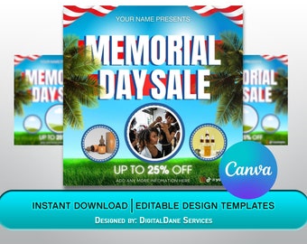 Flyer de vente du Memorial Day / Flyer de vente / Flyer de vente américain / Modèle de conception modifiable DIY en toile / Vente en magasin / Vente de services / Vente de produit