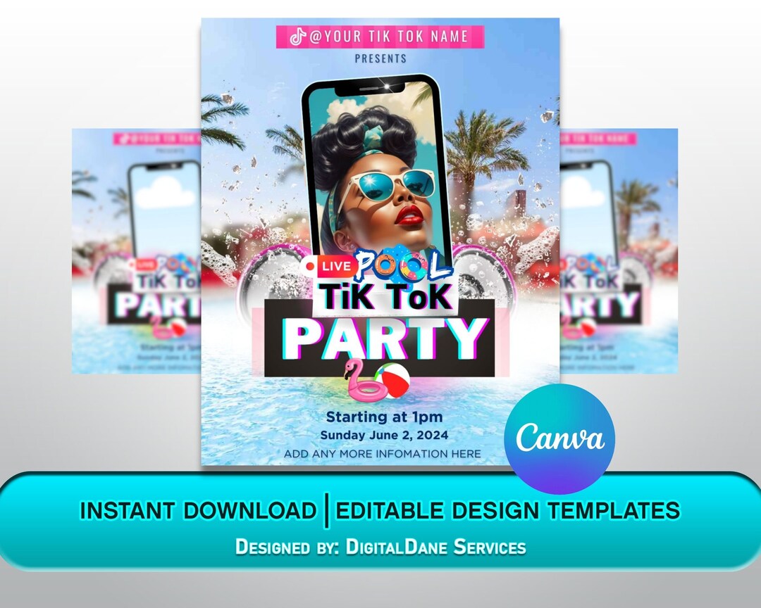Tik Tok Pool Party Flyer / Live Tik Tok Pool Party Flyer / DIY Editable