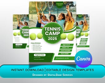 Tennis Camp Flyer: DIY Canva Template (Letter Size) (Digital Download)