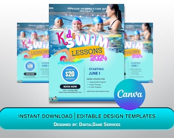 Kids Swim Lessons Flyer: Editable Canva Template (8.5x11 inches)