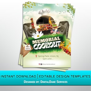 Memorial Cookout Flyer, Editable cookout Flyer, cookout Invitation, Instagram Post Flyer, Social Media Flyer, Diy Memorial Cookout Flyer
