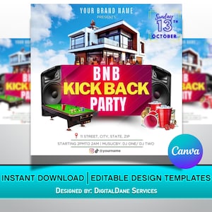 KickBack Flyer / BNB Kickback Party Flyer / DIY Canva Editable Design Template / Games Night flyer / House Party Flyer / social media sized