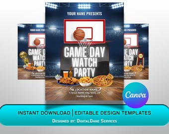 Feestflyer Basketball Game Day Watch: bewerkbare canva-sjabloon (digitale download)