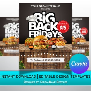 BIG Back Fridays Flyer / Big Back Day Flyer / Día de promoción del restaurante Eats / Plantilla de diseño editable DIY Canva / Folleto de comida / Tamaño de redes sociales