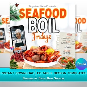 Seafood Boil Fridays Flyer / Seafood Ad Design / Food Flyer DYI Template / Chef Canva Template