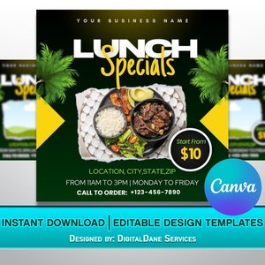 Ulotka z ofertami lunchowymi / Edytowalny szablon ulotki / Ulotka restauracji / Dzisiejsze oferty specjalne / Karaibska / Jamajska inspirowana jedzeniem ulotka / Jamajskie menu