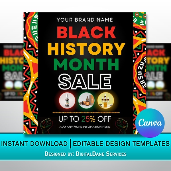 Black History Month Sale Flyer / February Sale Flyer / BLM Flyer / DIY Editable Sale Canva Template Design Flyer / Social Media Sized Flyer