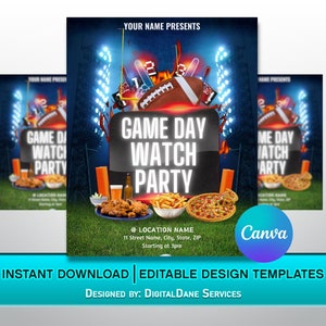 Game Day Watch Party Flyer / Super Bowl Watch Party Flyer / DIY Football editable canva design Template / Re-Upload / Sports Flyer