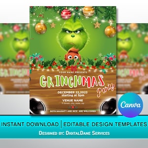 Grinchmas Party Flyer: Editable Canva Template (Digital Download)