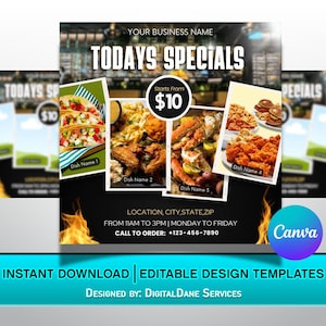 Folleto de OFERTAS ESPECIALES DE HOY / Folleto de comida / Folleto de menú especial de restaurante / Plantilla de diseño Canva DIY / Anuncio de desayuno, almuerzo y cena
