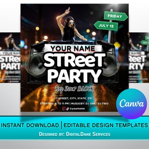 Editable Street Party Flyer: Canva Template (1080x1080px) (Digital Download)