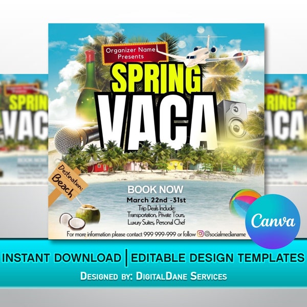 Spring Vaca Flyer / travel flyer / vacation flyer / Spring Break flyer / Group trip Invitation Flyer / canva DIY editable template flyer