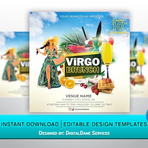 Virgo Brunch Flyer / Zodiac Sign Brunch Flyer / Day Event Flyer /  Editable Brunch Design / DIY Canva Template