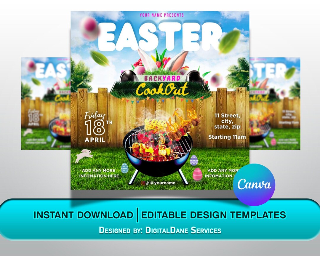 Spring Cookout Powerpoint Template Easter Backyard Cookout Flyer / Spring Cookout Flyer / DIY Canva ...