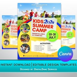 Folheto de acampamento de verão para crianças / Folheto de clube de atividades de verão para crianças / Folheto editável de canva de verão DIY 8,5 por 11 polegadas tamanho carta / imprimível