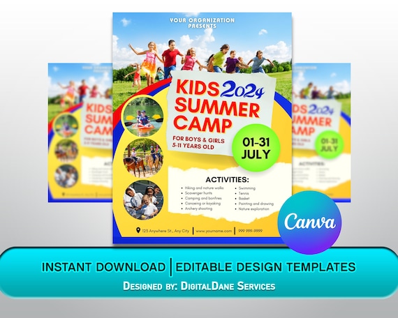 Kids Summer Camp Flyer: DIY Canva Template (8.5x11) (Digital Download)