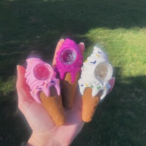Eis Waffel Silikon Hand Pfeife | Niedliche Pfeifen | Coole Pfeifen | Bruchsichere Pfeife | Niedliche Geschenke | Rosa Pfeife