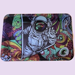 Astronaut Rolling Tray | Cute Tray | Small Metal Rolling Tray | Gift for Him | Cartoon Character | Gift for Her