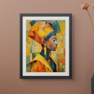 Instant Download | Cubist Afrocentric Digital Art | African Woman Headwrap Print | Black Art for DIY Decor