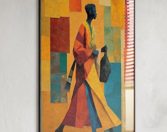 Framed Abstract Black Art Print | Afrocentric Figurative Wall Decor | Colorful African American Artwork | Modern Framed Canvas