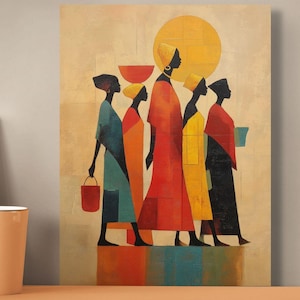 Download di arte afrocentrica digitale / Donne africane astratte Sunwalkers / Arte murale / Stile etnico cubista / Arte stampabile per casa e ufficio