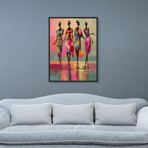 Framed Afrocentric Art | African Women Abstract in Vibrant Colors | Ready-to-Hang Matte Canvas for Living Room or Office