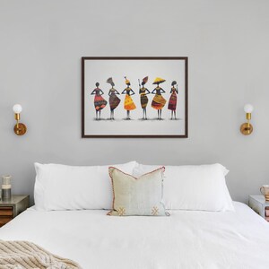 Masai gerahmt Leinwand eingewickelter Druck, tanzende afrikanische Frauen, bunte afrikanische Wanddekoration, afrikanisch inspirierte Leinwand, afroamerikanische Wanddekoration