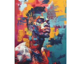 Powerful Afro-Urban Abstract Portrait | Black Art Print | Neo-Expressionist Contemporary Wall Art | Afrocentric Home Decor | Unframed Canvas
