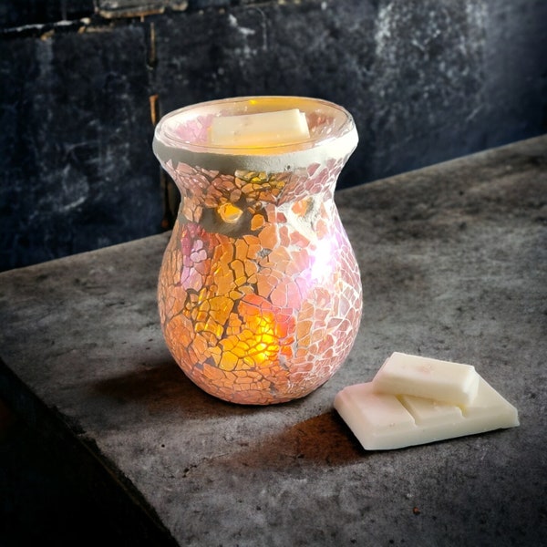 Mosaic Crackle Glass Tea Light Wax Melter Warmer