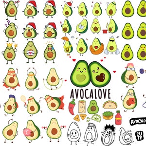 Schattig avocado SVG bundel, avocado SVG, gelukkig avocado, avocado clipart, kawaii avocado SVG, kerst avocado SVG