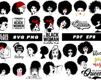 Afro woman SVG Bundle, Afro Queen Svg,  African American Svg, Black Woman Silhouette