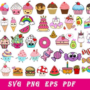 Kawaii Essen SVG, Kawaii SVG Bundle, Kawai Essen, Kawai süßes Gesicht SVG, Cupcake svg