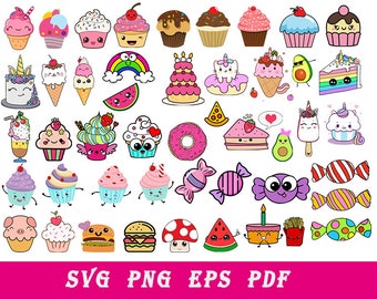 Kawaii Food SVG Bundle, Sweet Face Clipart (Digital Download)