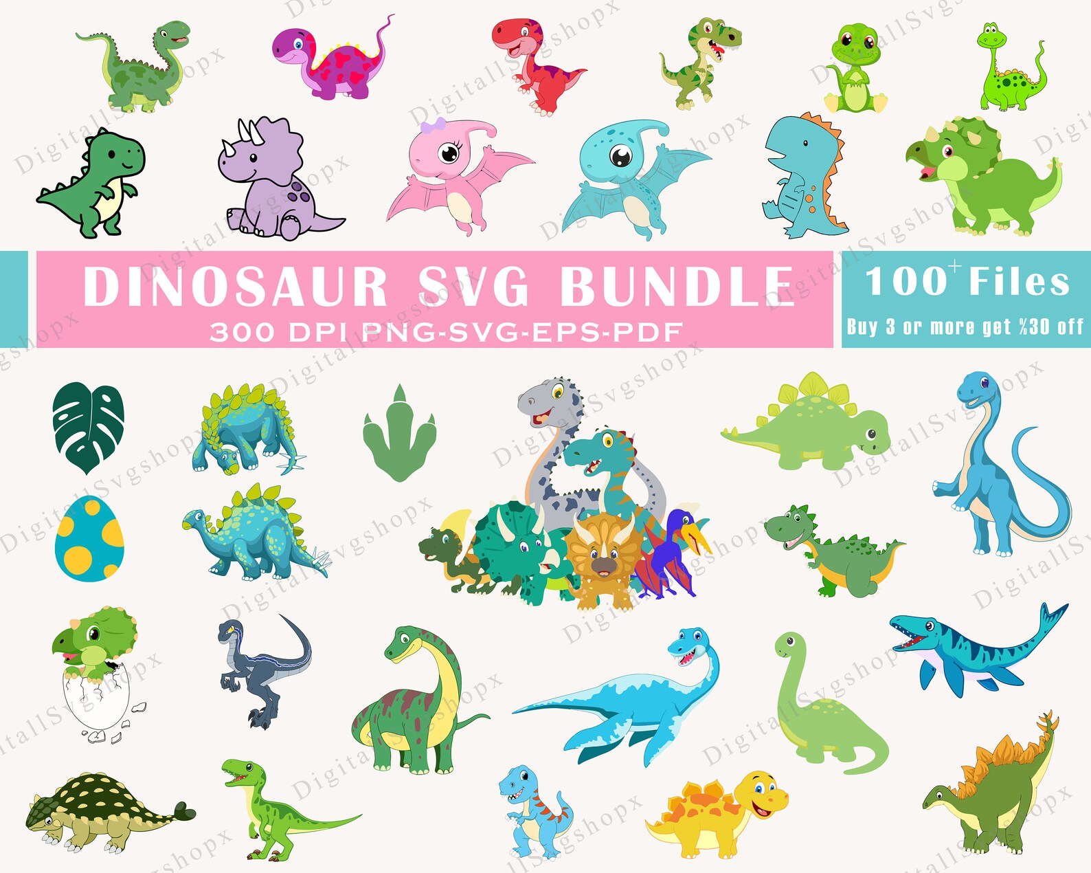 Cute Dinosaur SVG Bundle, T-rex Cut Files (digital Product) - Etsy