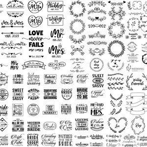 Pacote SVG de casamento, Sr. e Sra. Svg, Casamento Svg, Elementos decorativos SVG, Ornamentos svg, Noiva Svg, Noiva Svg, Flor Svg