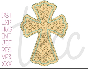 Quilted Ruffle Cross Embroidery Design: Vintage Border Applique (Digital Download) Bean Stitch Applique