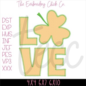 Love Block Shamrock Zigzag Clover Applique - St Patrick&#39;s Day - Machine Embroidery Design
