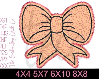 Quilted Coquette Bow Zigzag Applique Machine Embroidery Design