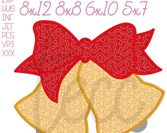 Quilted Christmas Bells Satin Applique - Machine Embroidery Design
