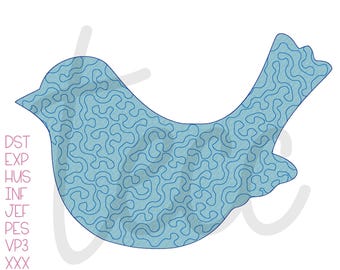 Quilted Bird Vintage Applique - Machine Embroidery Design Bean Stitch Applique